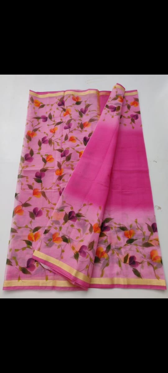 Beautiful kota cotton hand brush print work saree