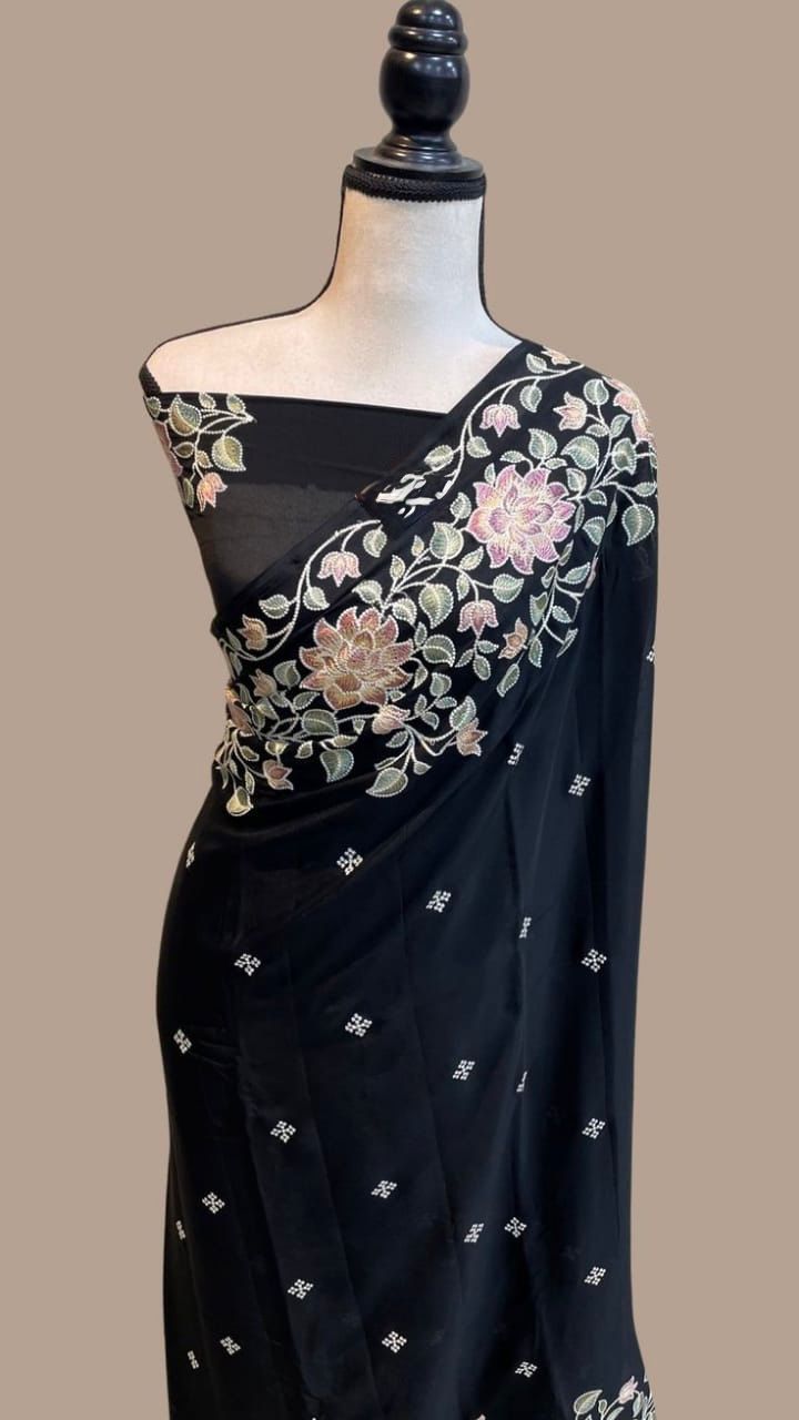 Banarasi Soft Kora Organza Embroidery  Work Saree