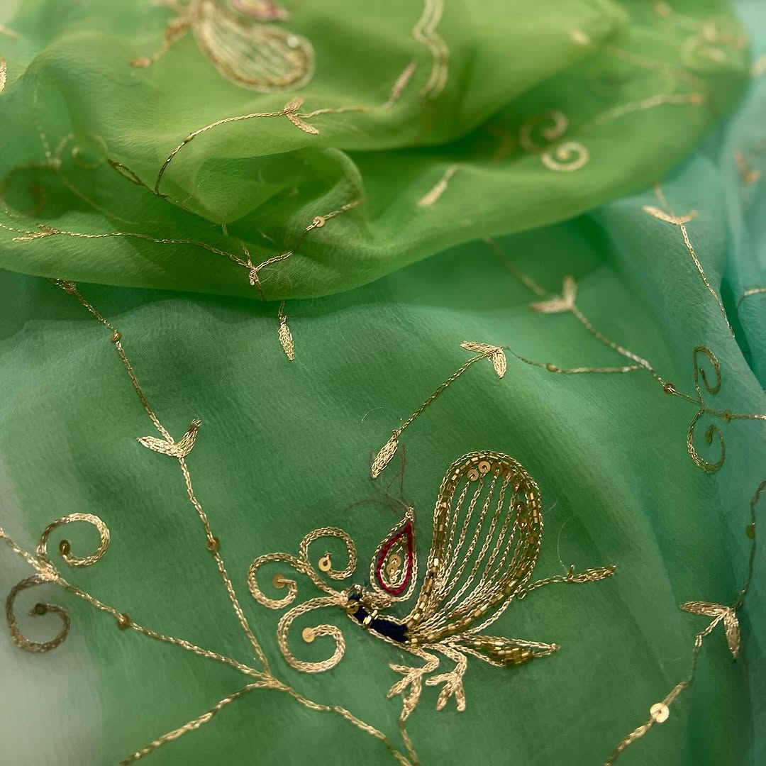 Pure Jaipuri Chiffon Jaal Work Saree With Beautiful Rajputi look and Running Blouse