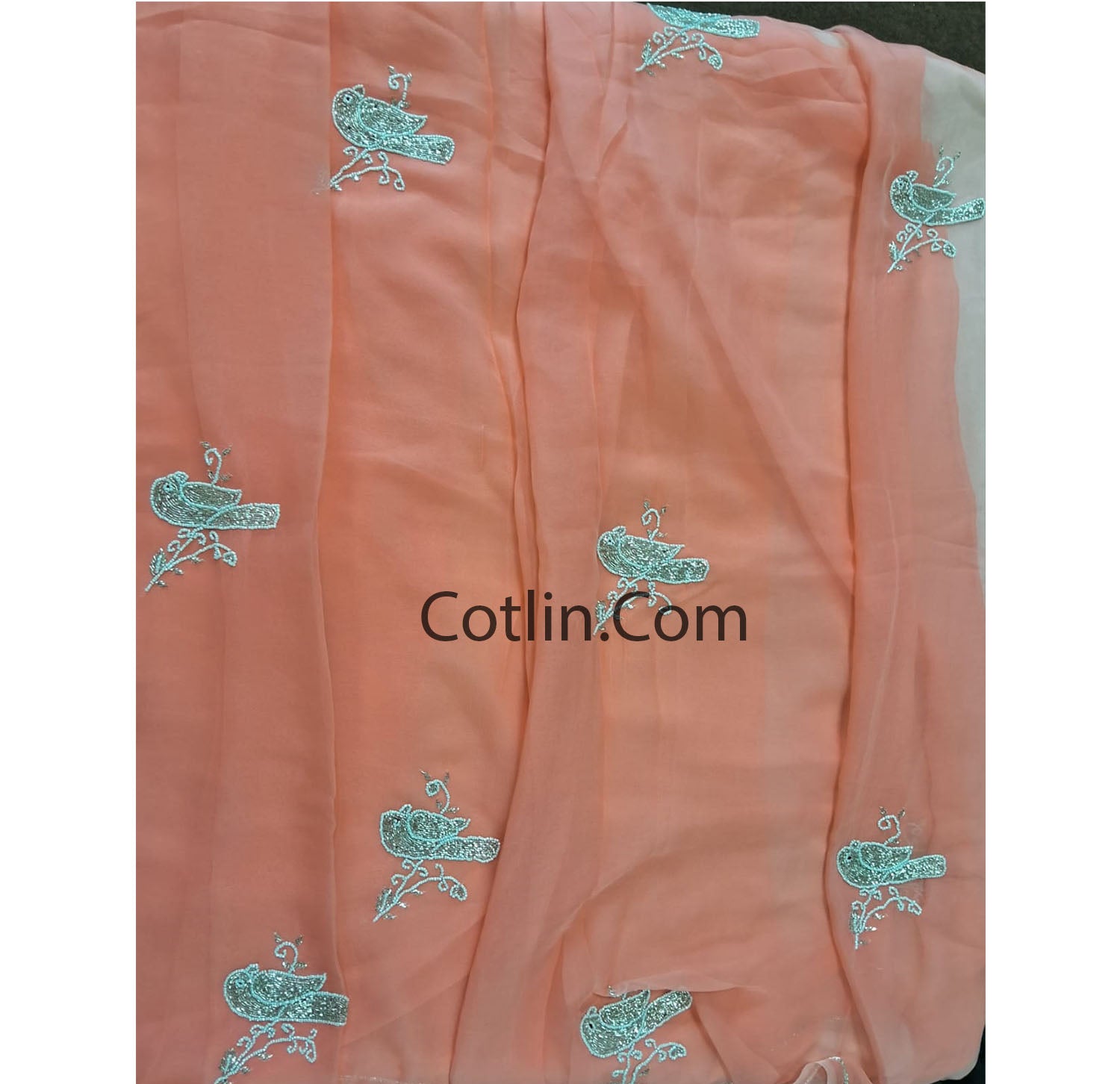 Beautiful Pure Jaipuri Chiffon 13 big Bird motif work Saree with blouse