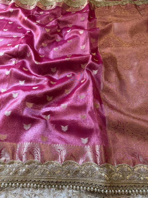 Banarasi Glass Tissue Booti Weaving Soft Saree