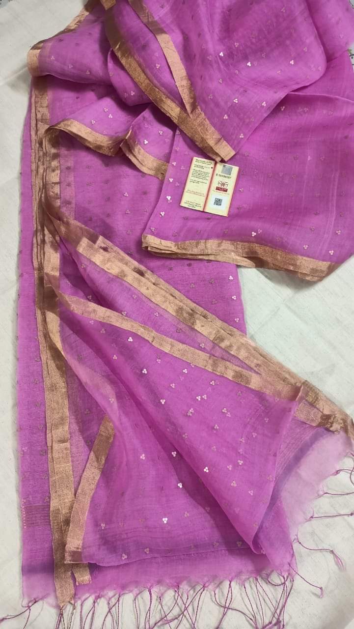 Bengal Handloom Pure Muslin Silk Saree With ( Silk Mark Certified)
