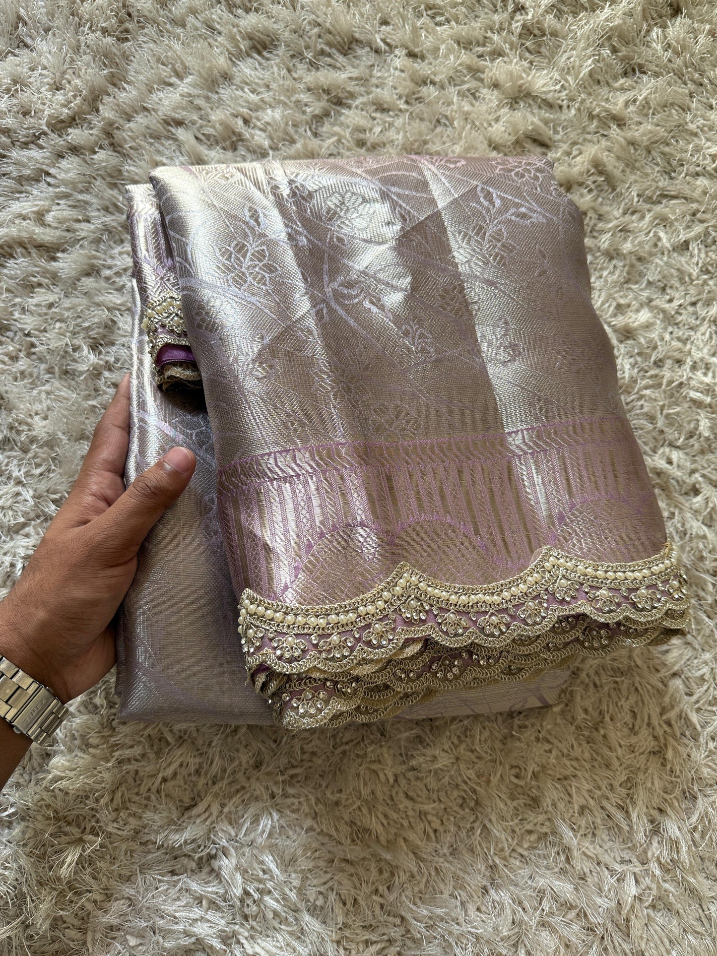 Banarasi Kanjivaram  katan Tissue Silk Saree With Beautiful lace border