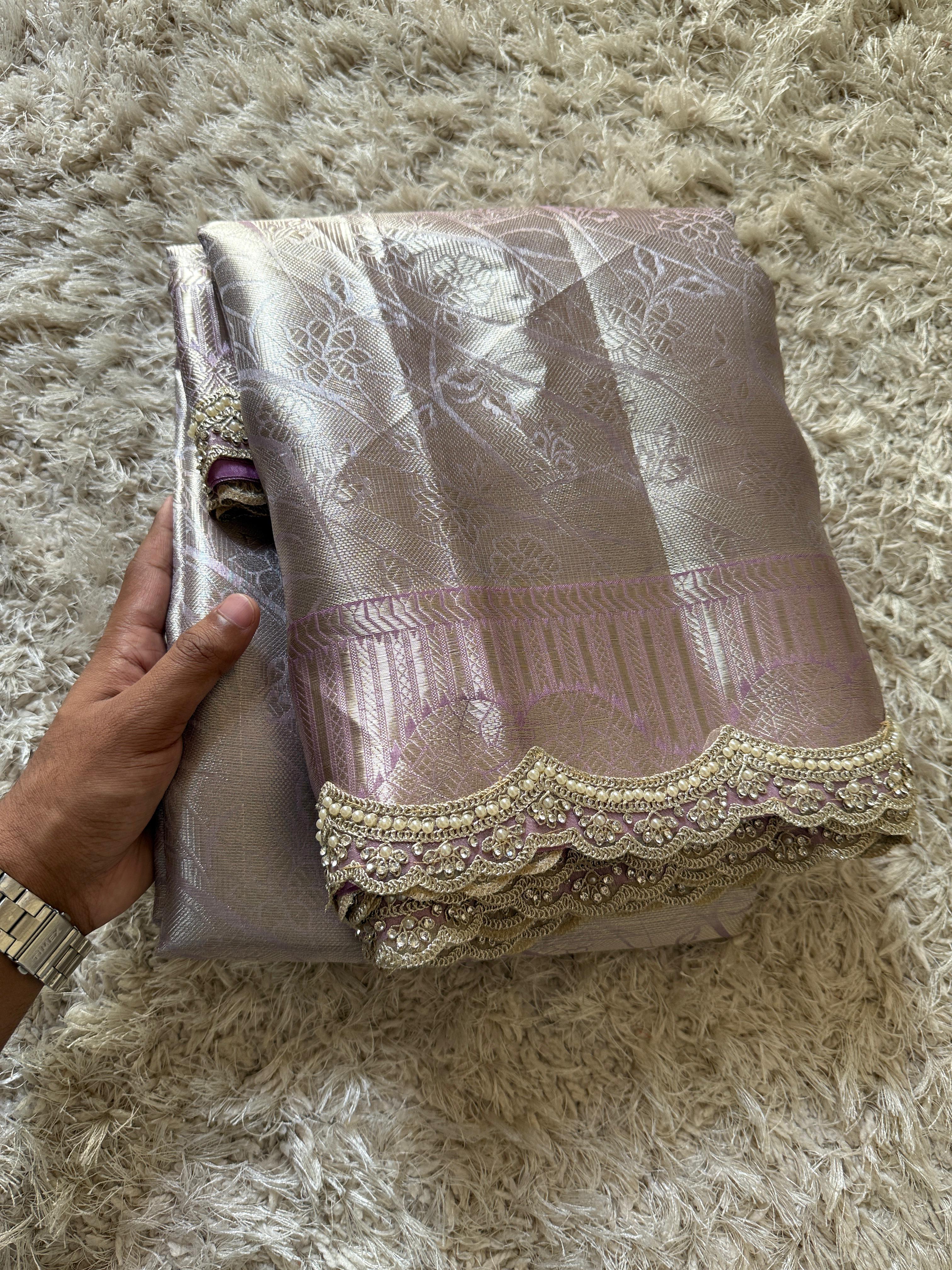 Banarasi Kanjivaram  katan Tissue Silk Saree With Beautiful lace border