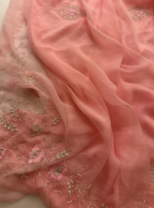 Pure Jaipuri Diamond Chiffon Elegance Hand Work Jaal Saree With Running Blouse