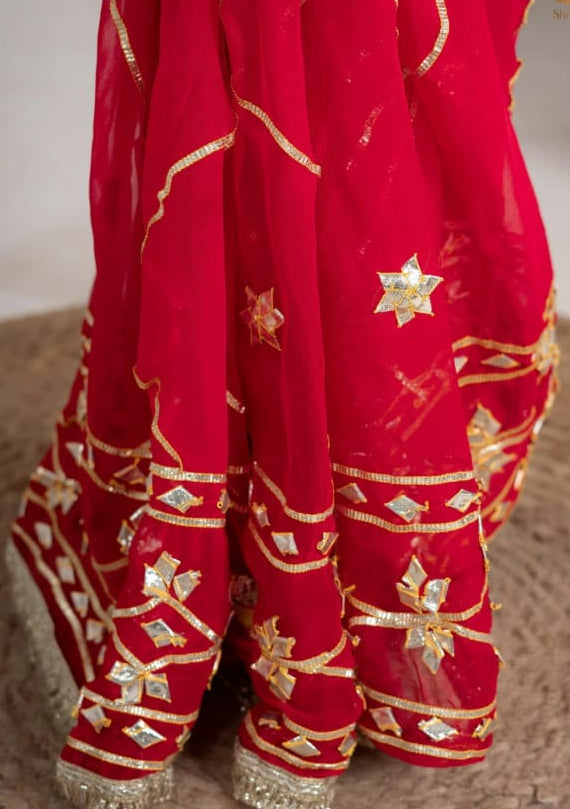 Pure Diamond Chiffon Gota Patti  Work Saree With Blouse