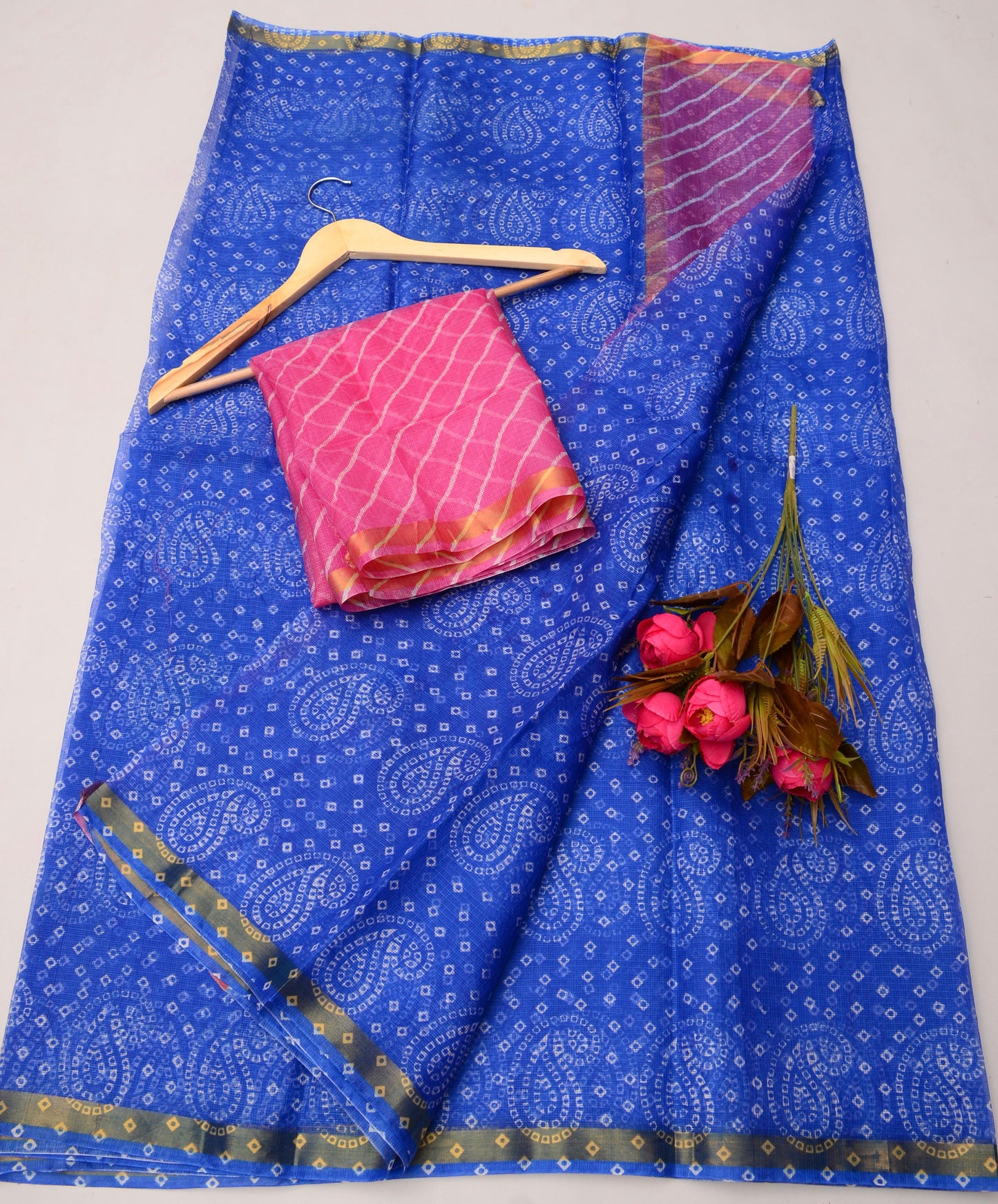 Pure Cotton Kota Doria Kalam Kari Floral Print Saree