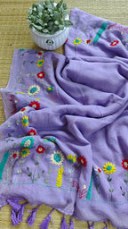Beautiful Hand Stitch Pure Mul Cotton Saree Without blouse
