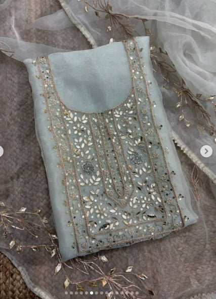 Organza Hand Work Unstitched Suit
