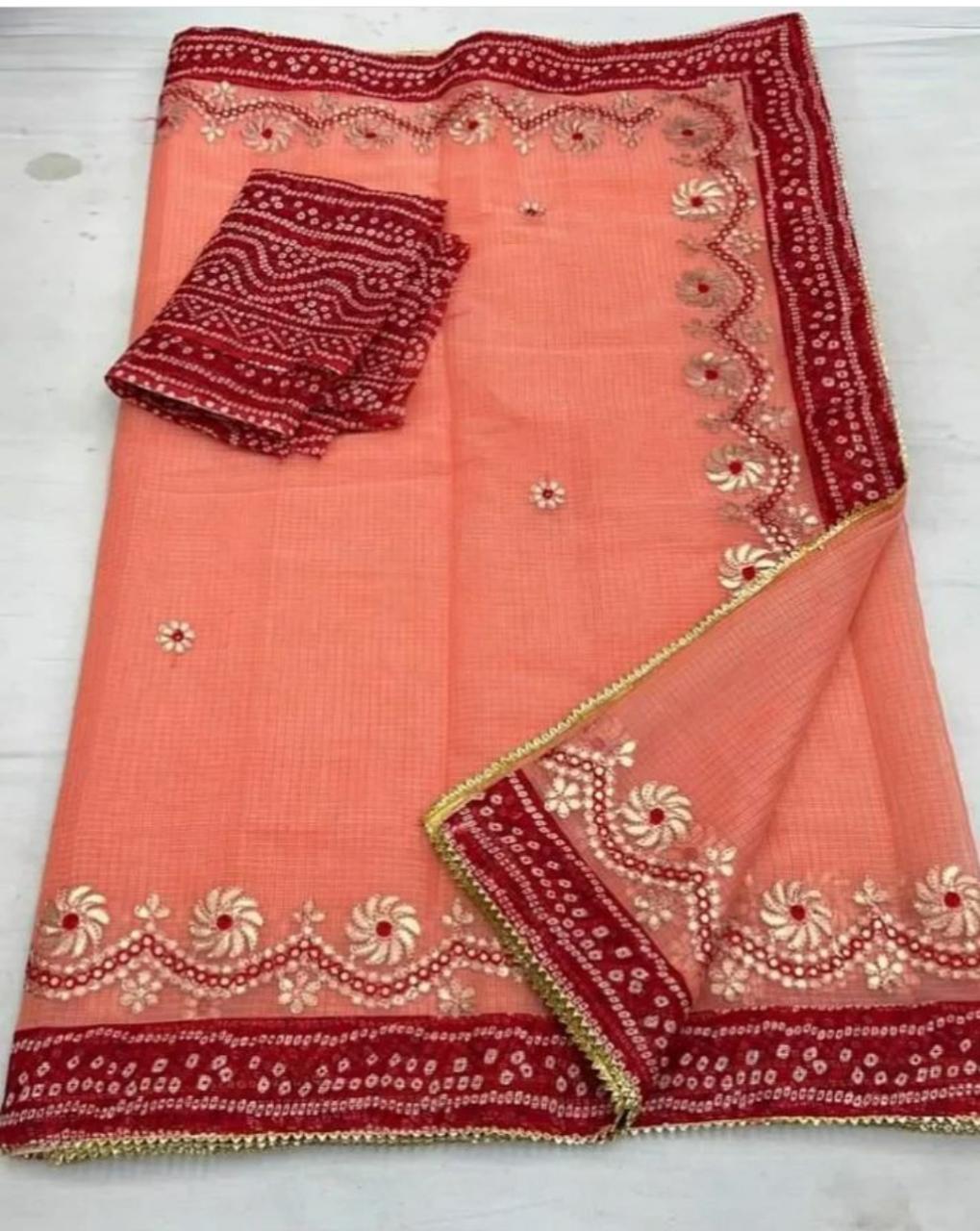 Elegant Kota Doria Gota Patti Work Saree