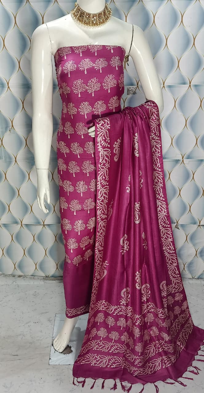 Cotton slub discharge print  Unstitched Suit