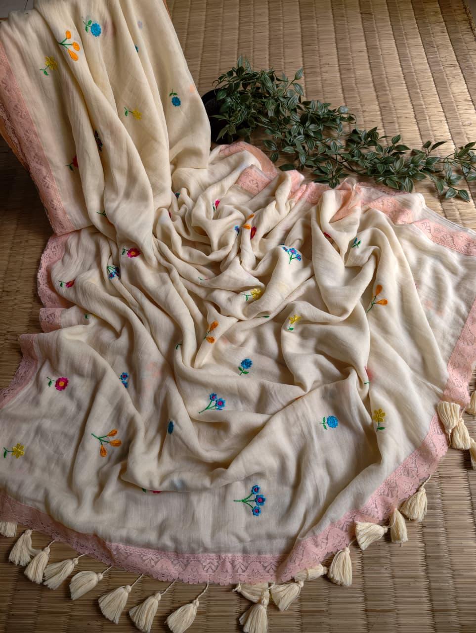 Beautiful Cotton Mulmul  Saree