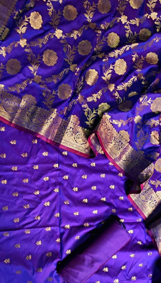 Banarasi Katan  Silk Unstitched Suit With Bottom and Dupatta