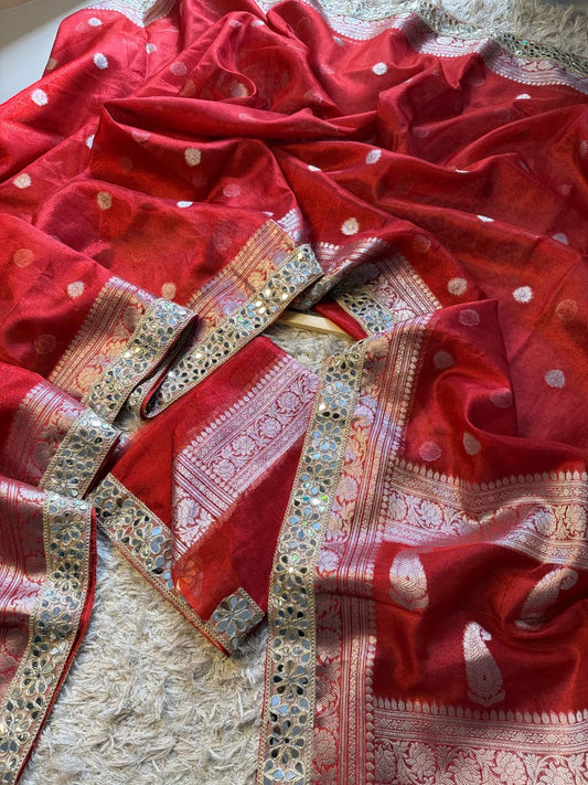 Banarasi Glass tissue silk saree with  lace work