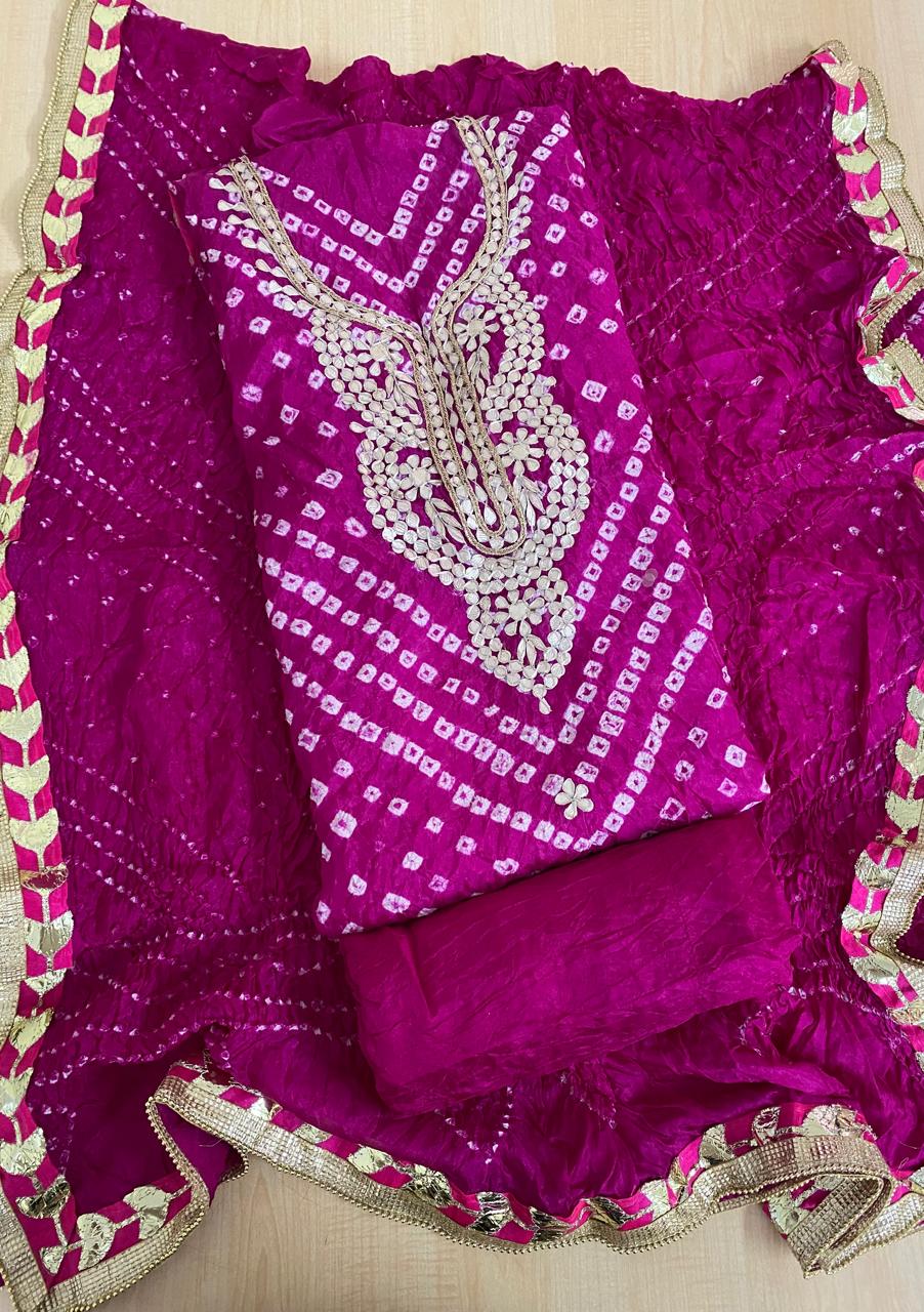 Bandhej Gota patti work Unstitched Suit