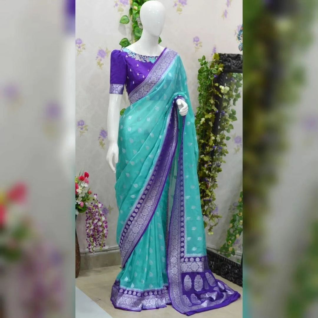 Banarasi Handloom Weaved Khaddi  Semi Georgette Saree with Zari Work
