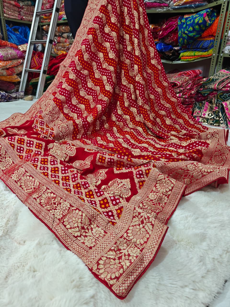 Pure khaddi Georgette Dupatta With Bandhani Zari