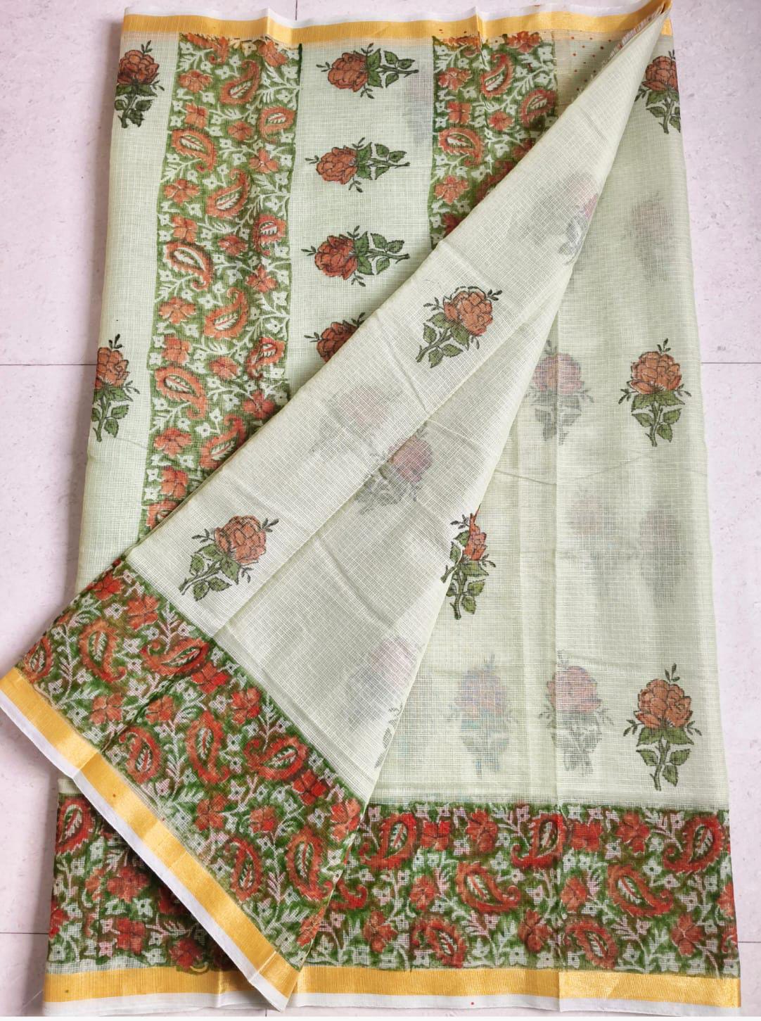 Beautiful kota cotton hand brush print work saree