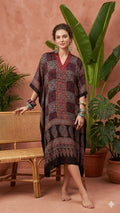 Pure Modal Silk Hand block Printed Kaftans Stitched suit With Hand Mirror Work