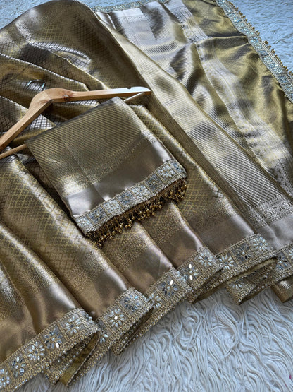 Banarasi Kanjivaram  katan Tissue Silk Saree With Beautiful lace border