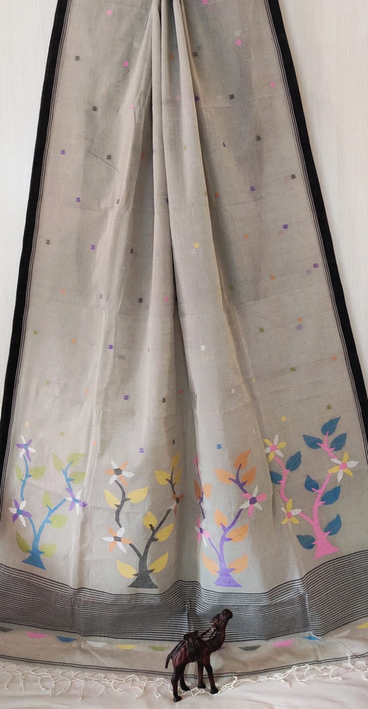 Pure Cotton needle work jamdani Saree With Blouse