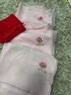 Baby pink Color Flower motif design pure jaipuri Chiffon Saree