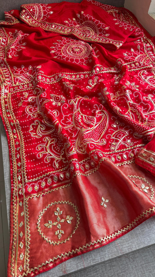 Pure Munga Silk Gotta Patti Work Saree With Blouse