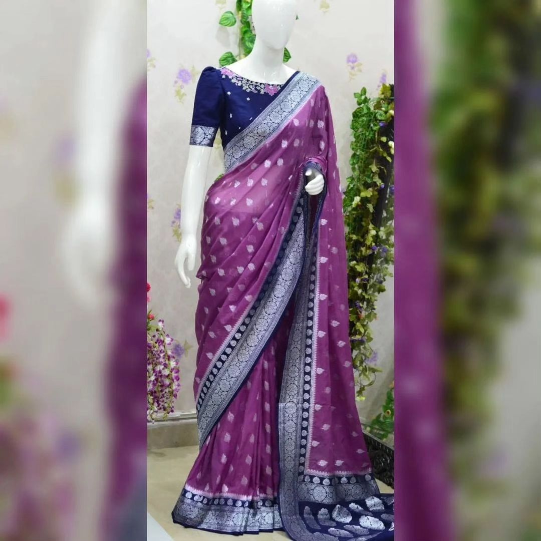 Banarasi Handloom Weaved Khaddi  Semi Georgette Saree with Zari Work