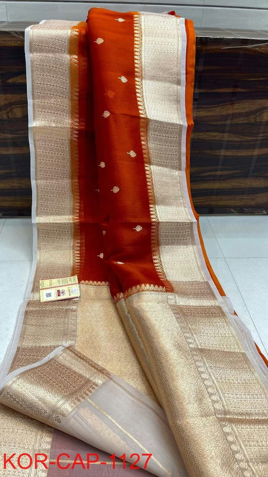 Banarasi Semi Kora Organza Dyeable Silk Saree
