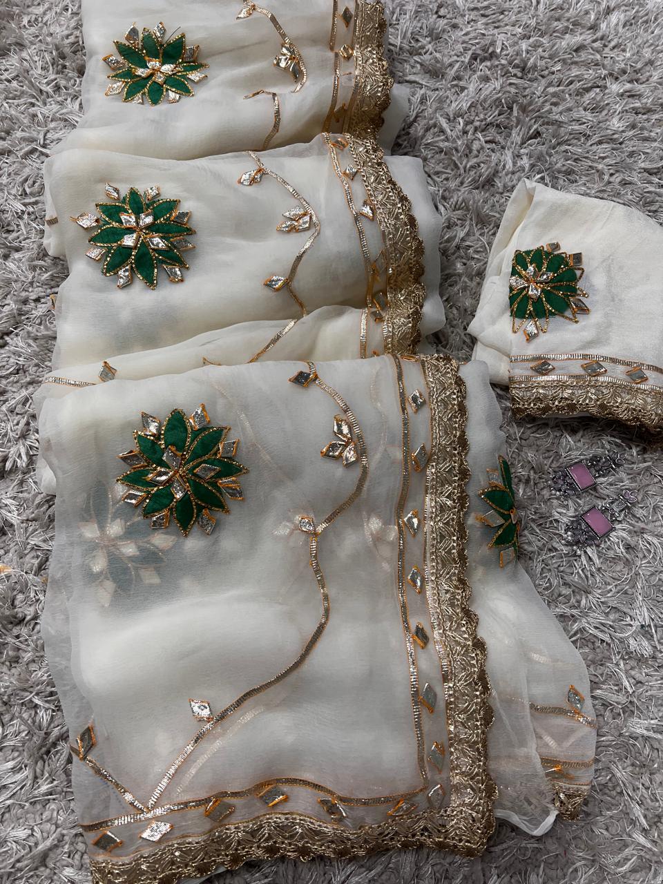 Pure Chiffon Saree with Elegant Gota Patti Work