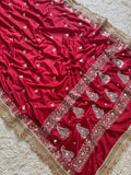 Banarasi Katan Mirror Work Saree With Beautiful Maharani Borders