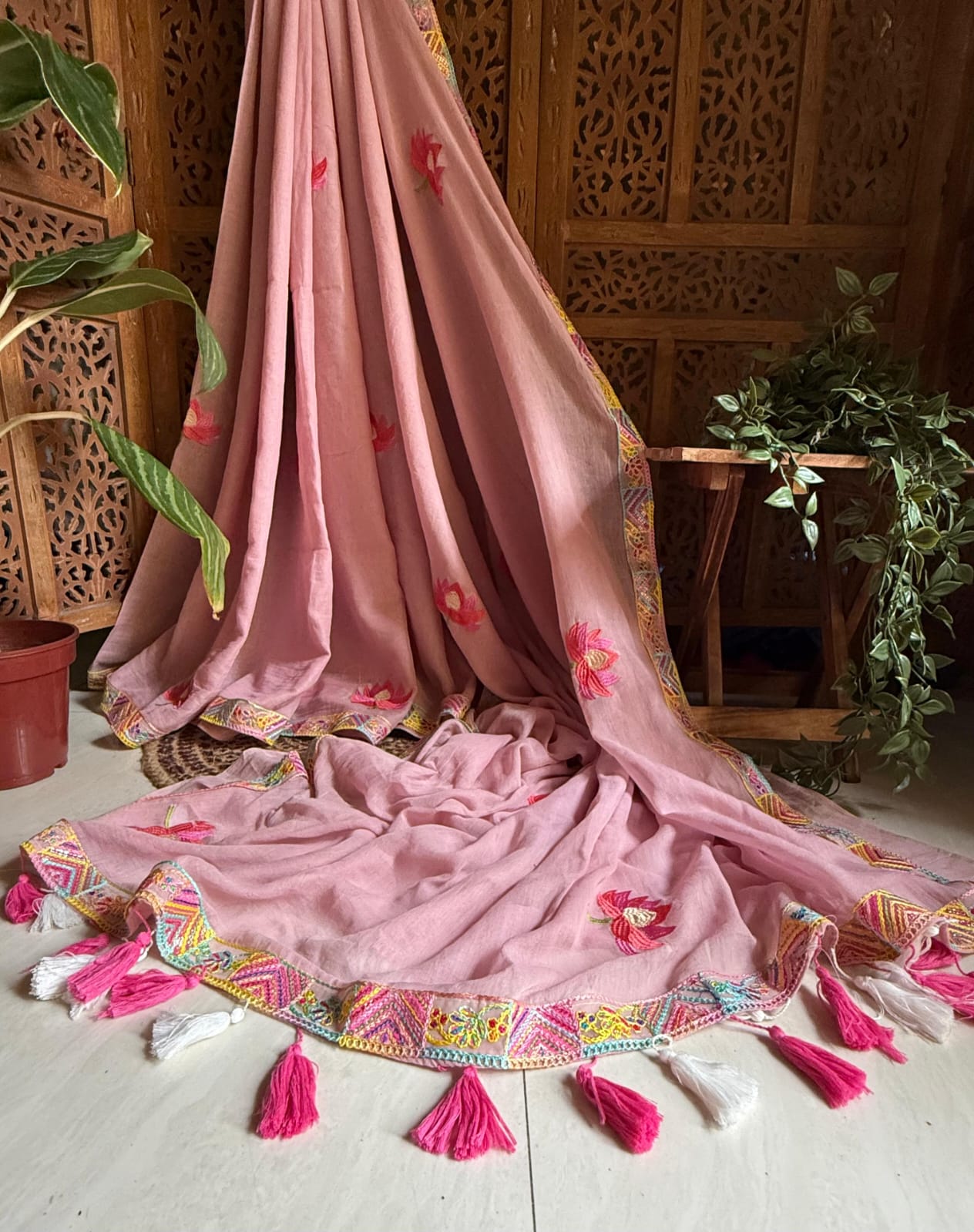 Premium Pure Mulmul Cotton Saree with Designer Lace Border