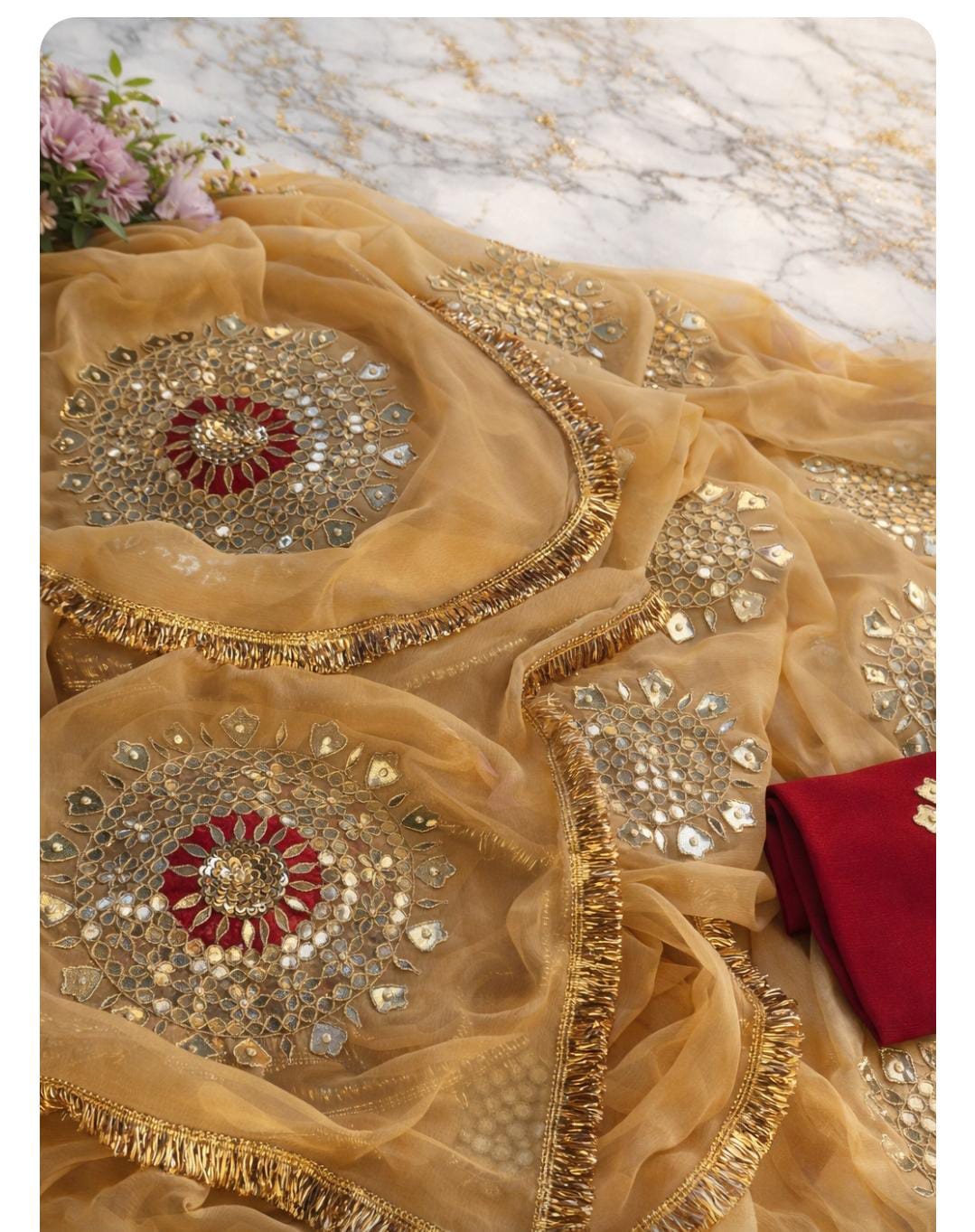 Pure Diamond Chiffon Gota Patti Work Saree With Blouse