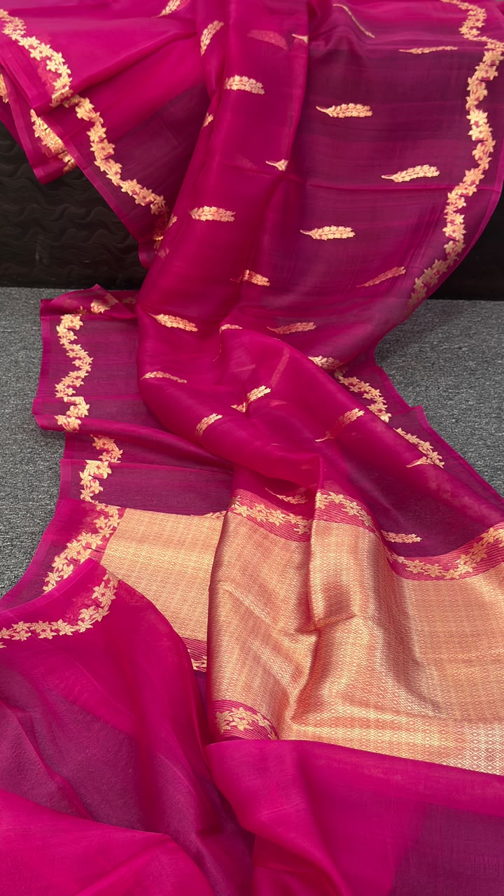 Pure Handloom banarasi  kora Silk Saree With Blouse