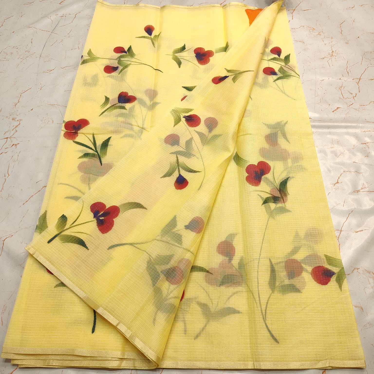Beautiful kota cotton hand brush print work saree