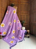 Beautiful Mulmul   Cotton Flowers design Hand Painted Saree