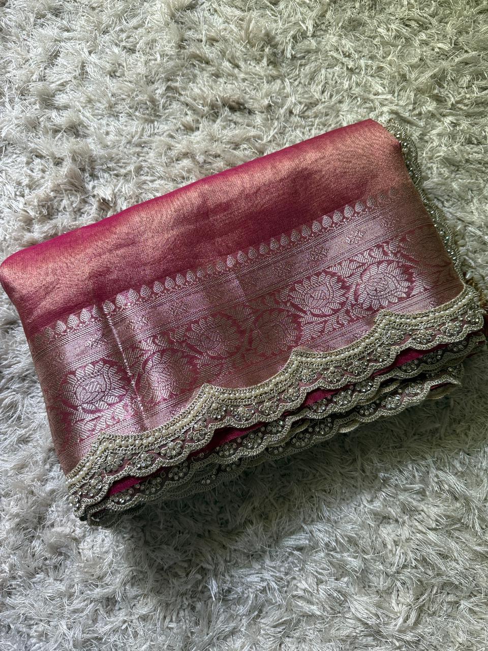 Banarasi Tissue Silk Saree With lace work border