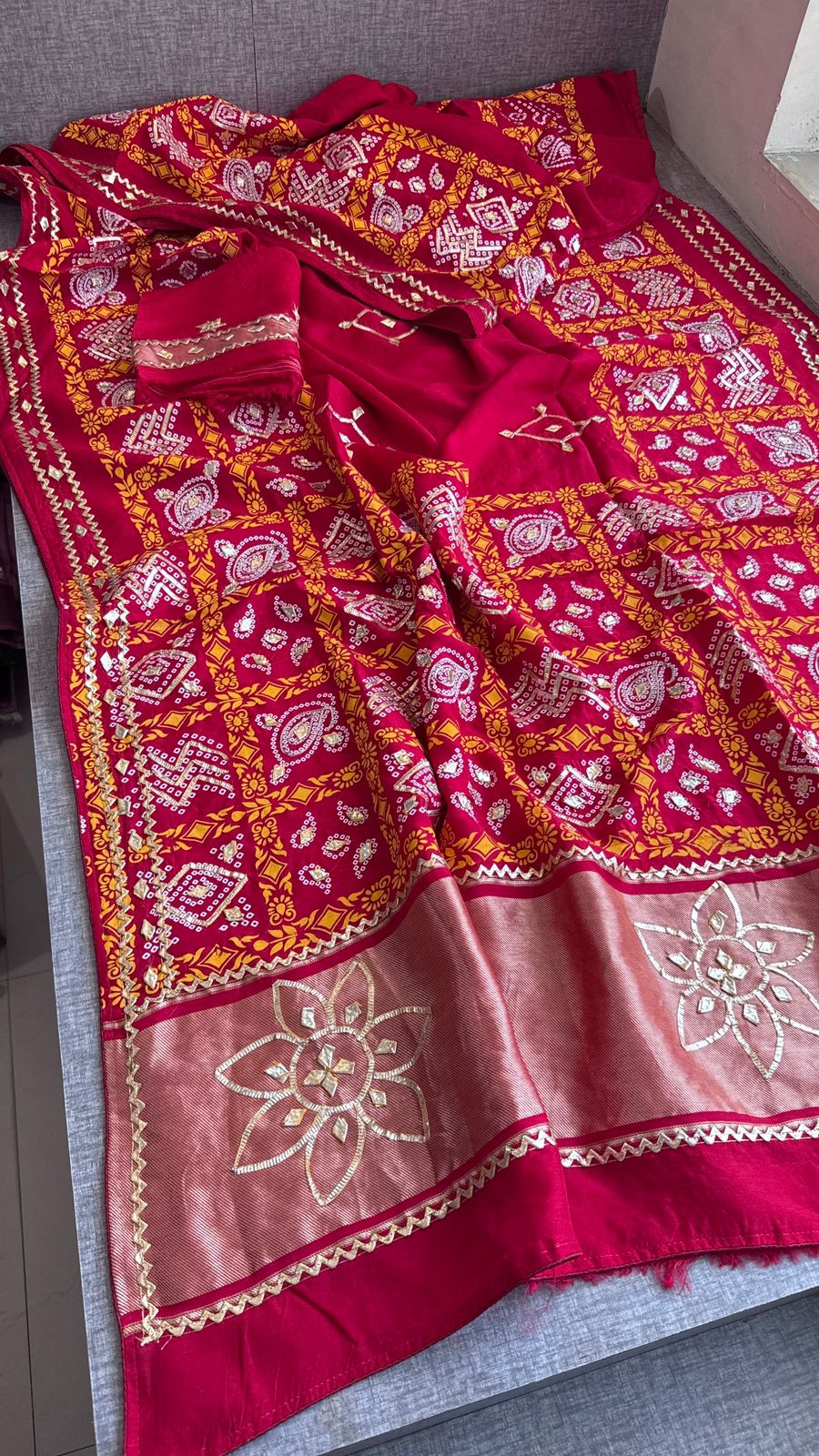 Pure Munga Silk Gotta Patti Work Saree With Blouse