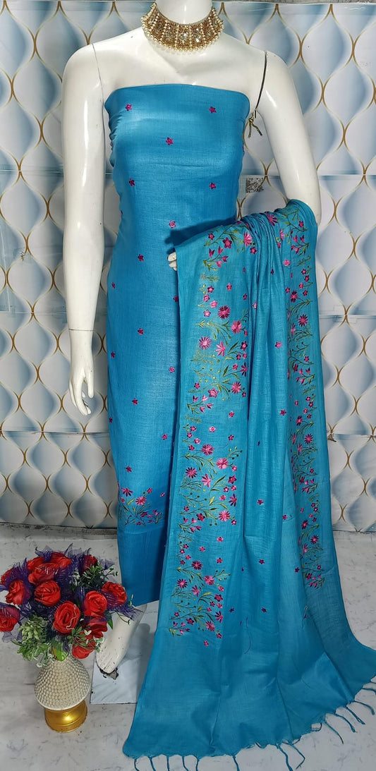 Cotton slub Embroidery Work Unstitched Suit