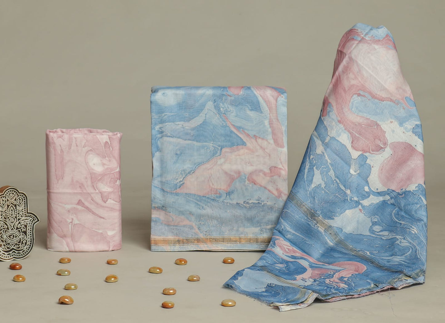 Hand Block Print Chanderi Silk Unstitched Suit