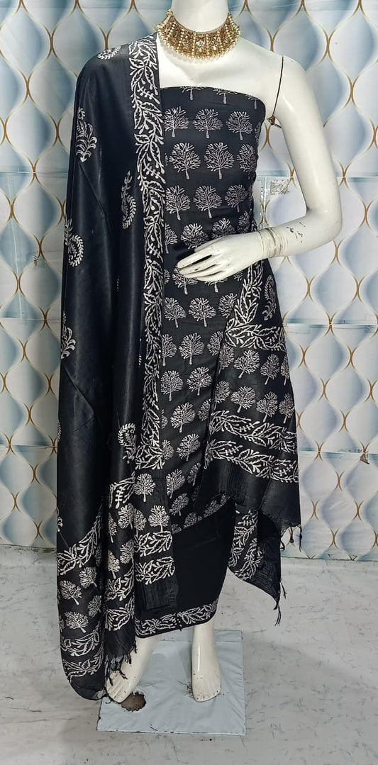 Cotton slub discharge print  Unstitched Suit