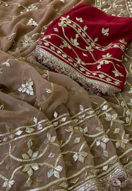 Pure Diamond Chiffon Gota Patti  Work Saree With Blouse