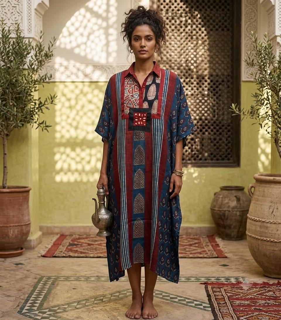 Pure Modal Silk Handblock Printed Kaftans Stitched suit