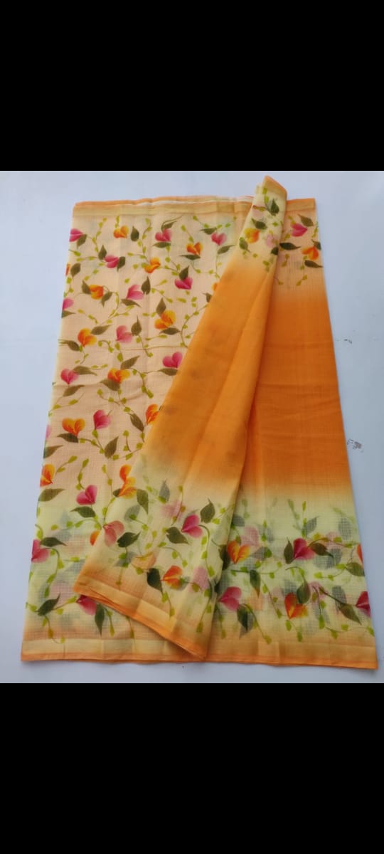 Beautiful kota cotton hand brush print work saree
