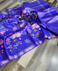Pure Linen Silk Hand Embroidery Work Saree With Blouse