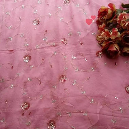 Pure Chiffon Jaipuri Beautiful Jaal  Work Saree With Blouse