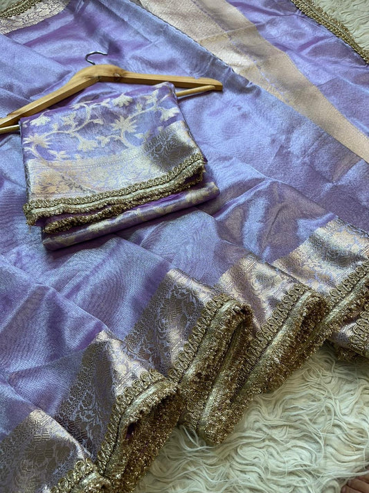 Banarasi Tissue Silk Saree With beautiful borders lace