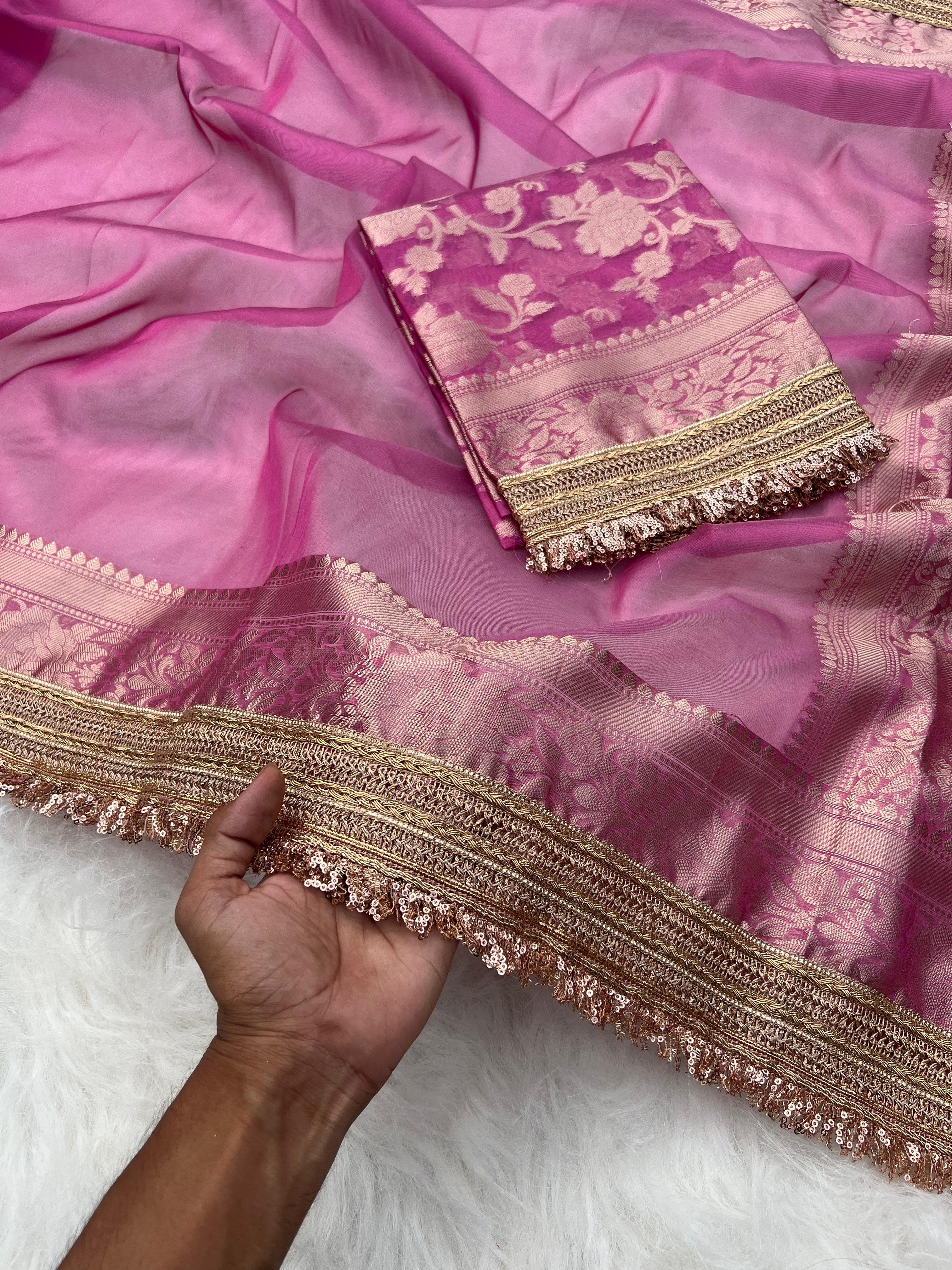 Banarasi Tissue Silk Saree With lace work border