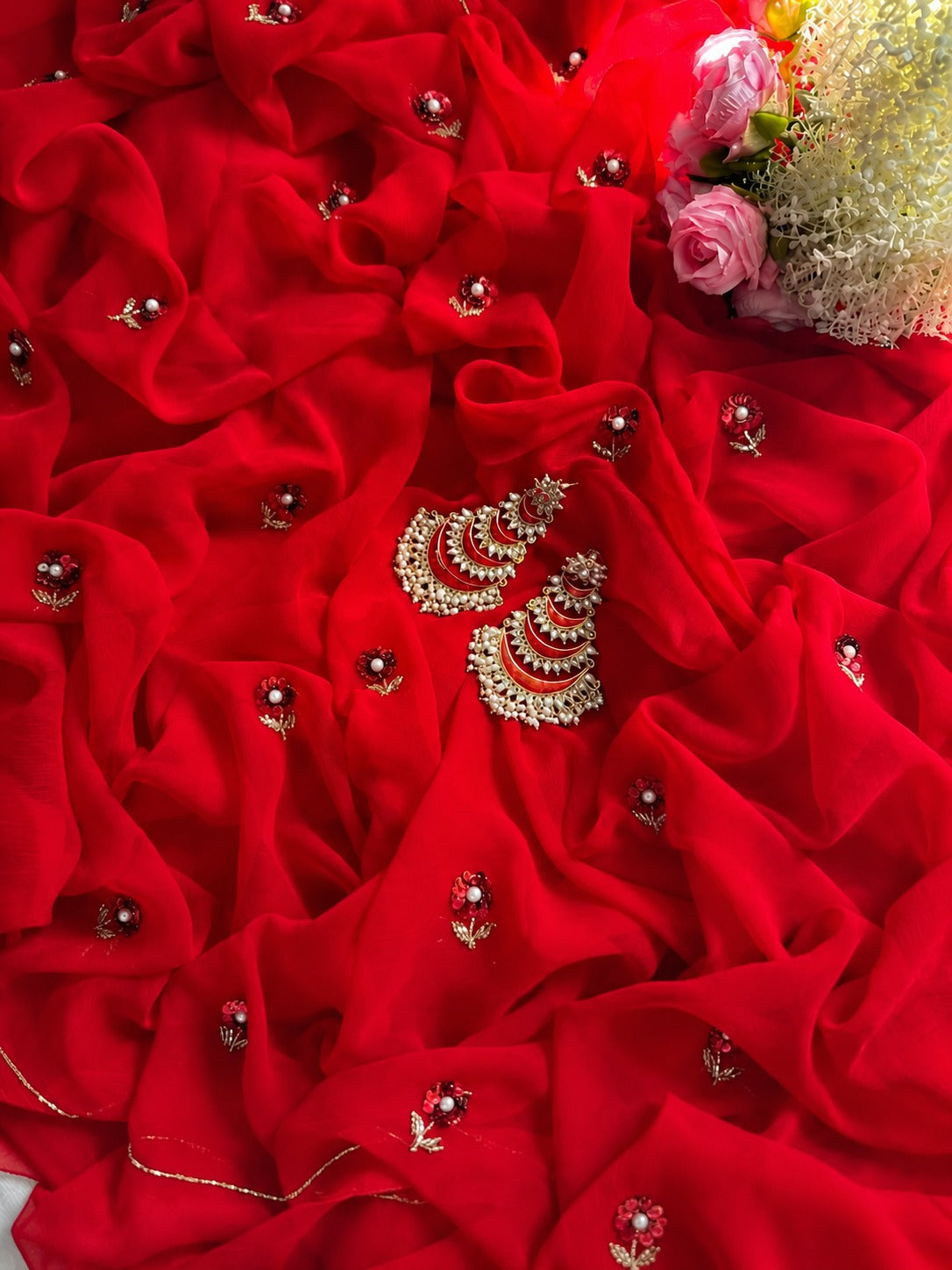 Red Petunia Saree