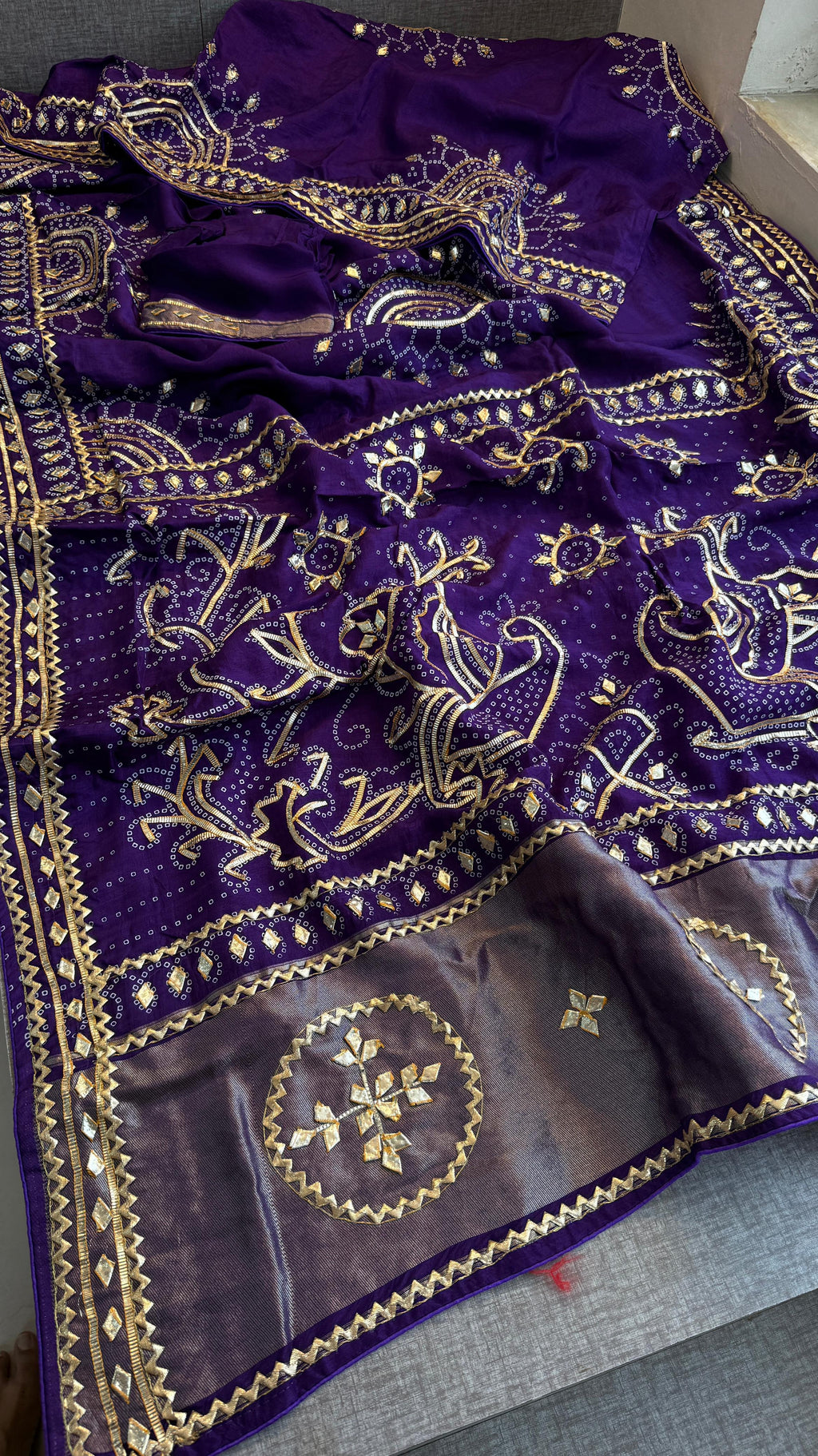 Pure Munga Silk Gotta Patti Work Saree With Blouse